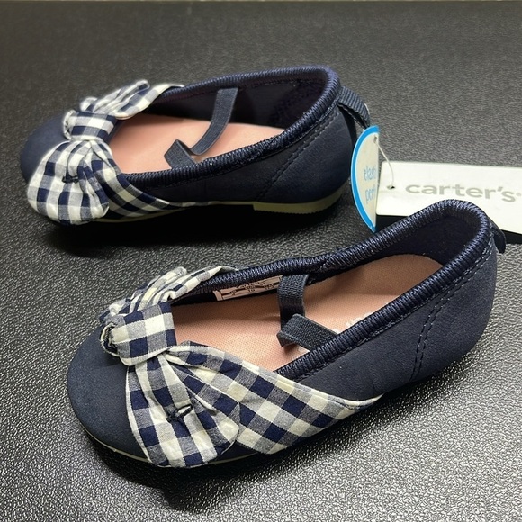 NWT Carter’s Navy Blue Gingham Mary Jane Flats Toddler Girl Size 4 - Picture 3 of 10